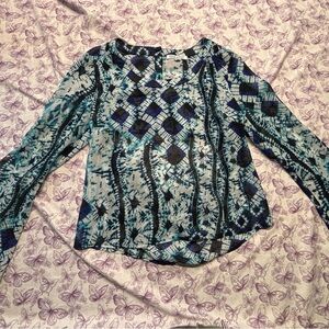 Patrons of Peace Blue and Black Patterned Blouse